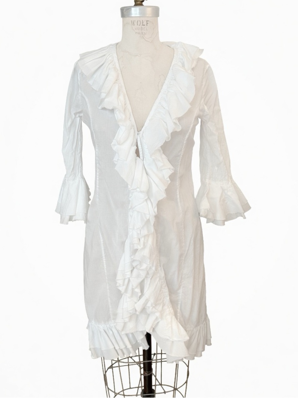 Nadir from Positano Italy White Ruffle Front Tunic Dress